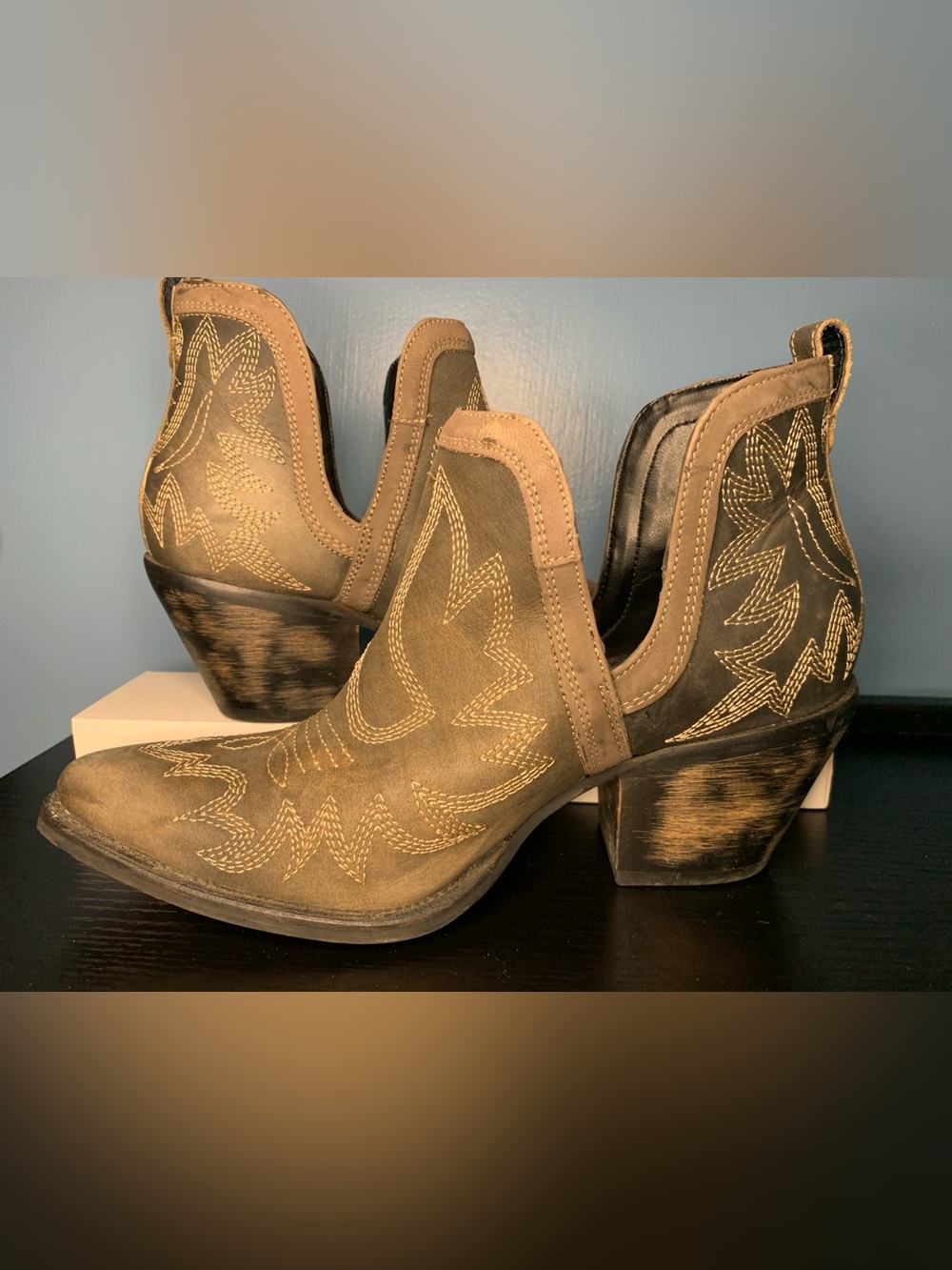 Myra Bag Taupe Western Embroidered Ankle Booties